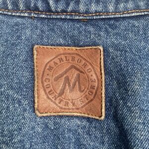Vtg. Marlboro Country Store Leather Collar Blue Denim Jean Trucker Jacket L Men